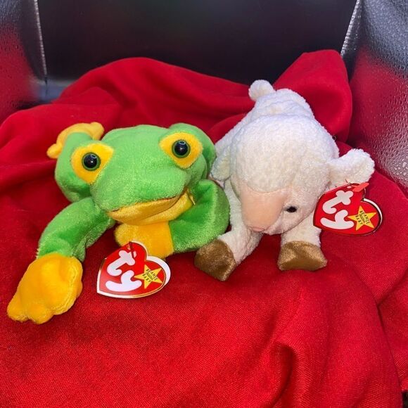Ty BB Smoochy the frog and Ewey the lamb - Picture 1 of 5